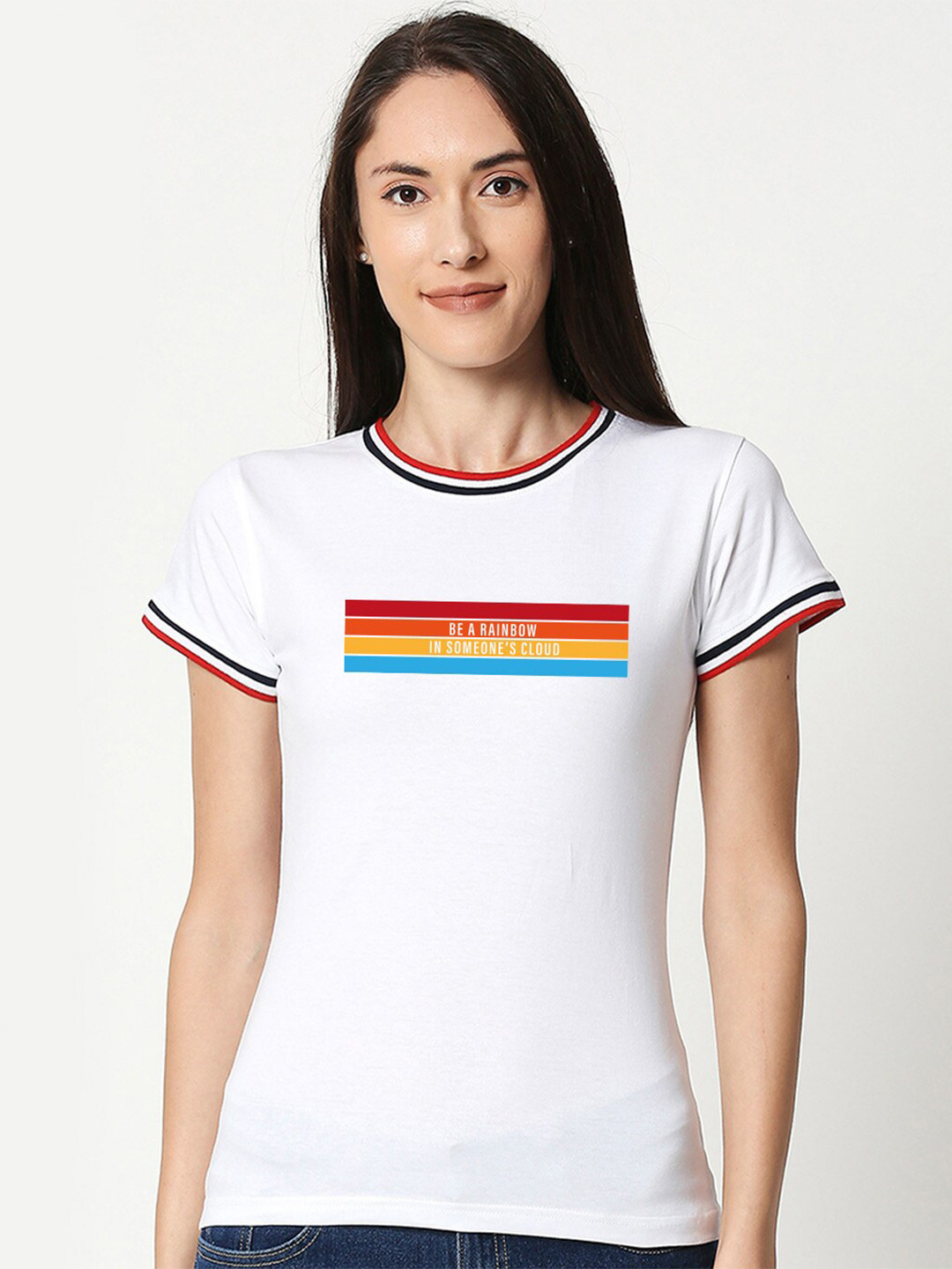 

Bewakoof Women White Typography Printed Slim Fit T-shirt
