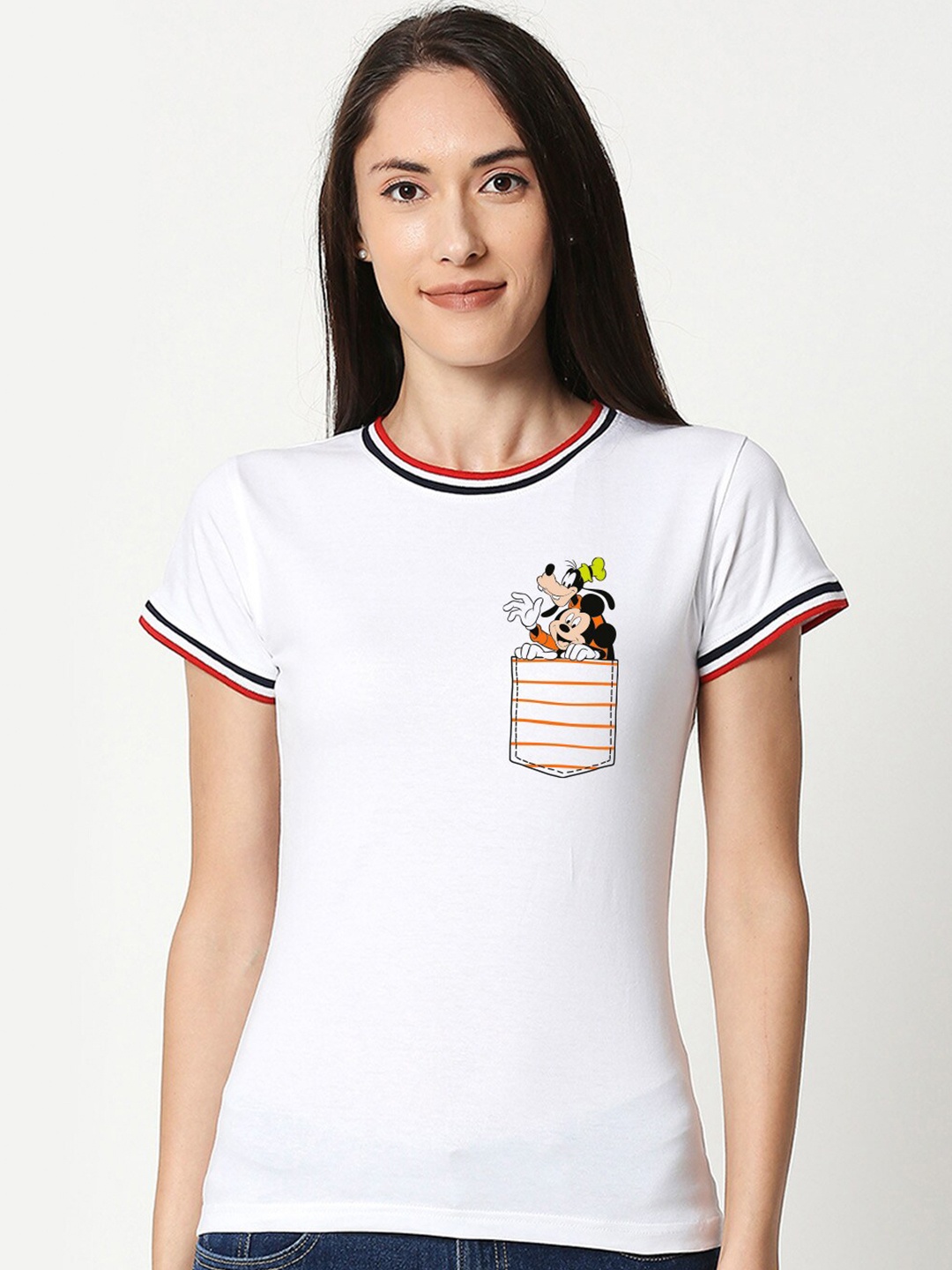 

Bewakoof Women White Printed Slim Fit T-shirt