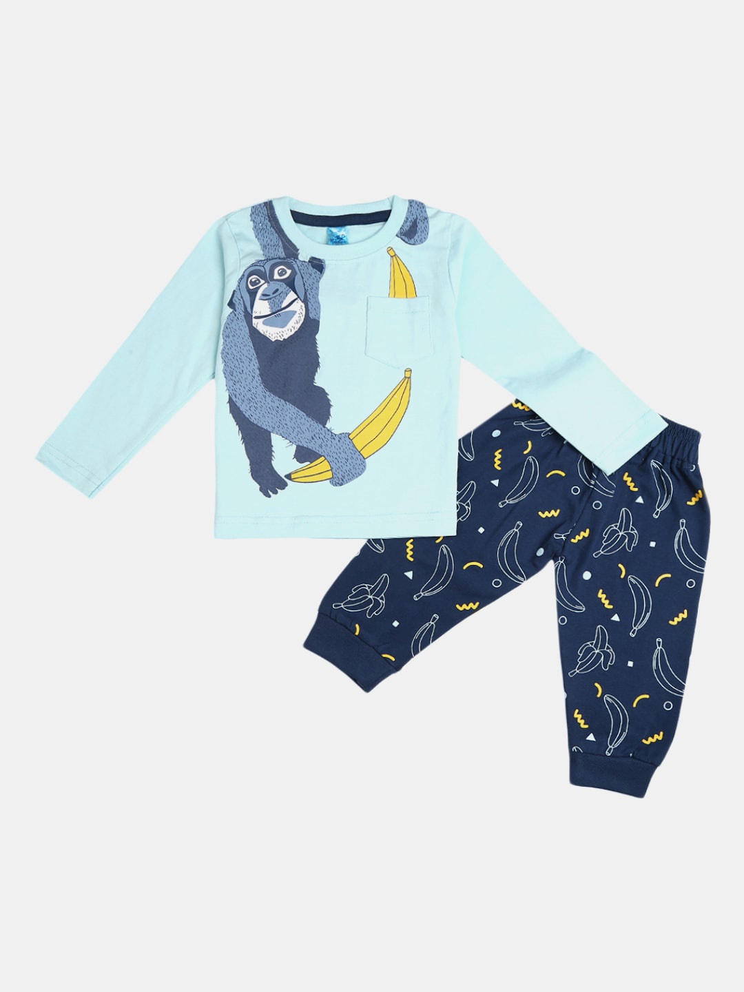 

V-Mart Unisex Kids Blue & Yellow Pure Cotton Printed Clothing Set