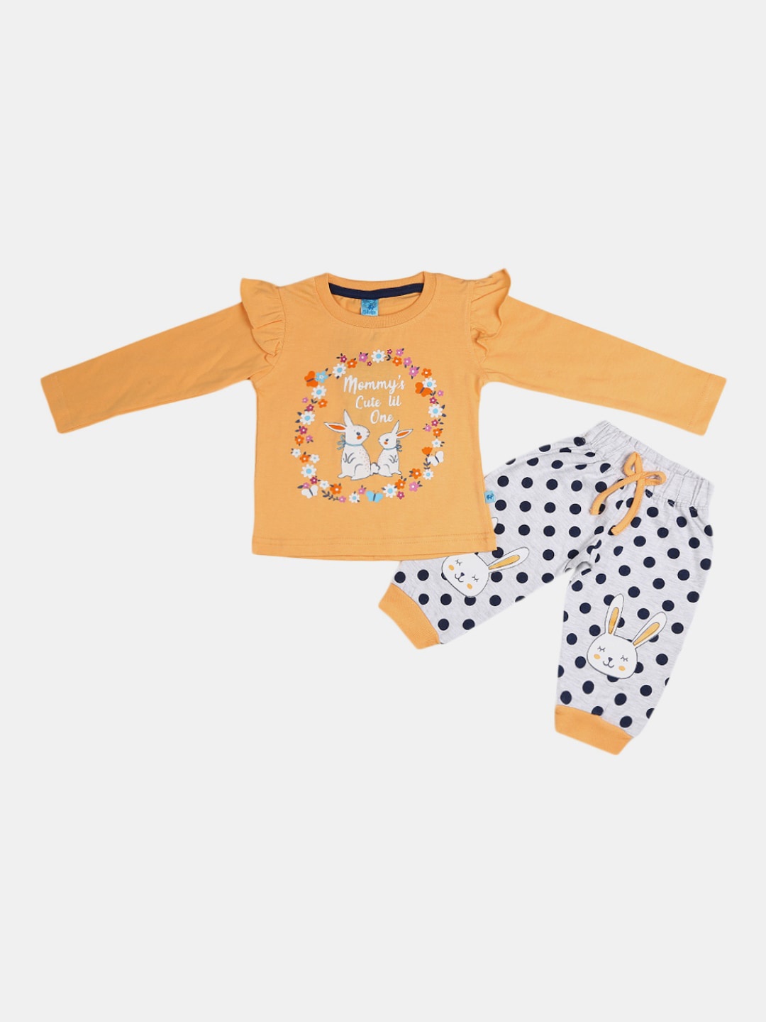 

V-Mart Unisex Kids Orange & White Printed T-shirt with Shorts