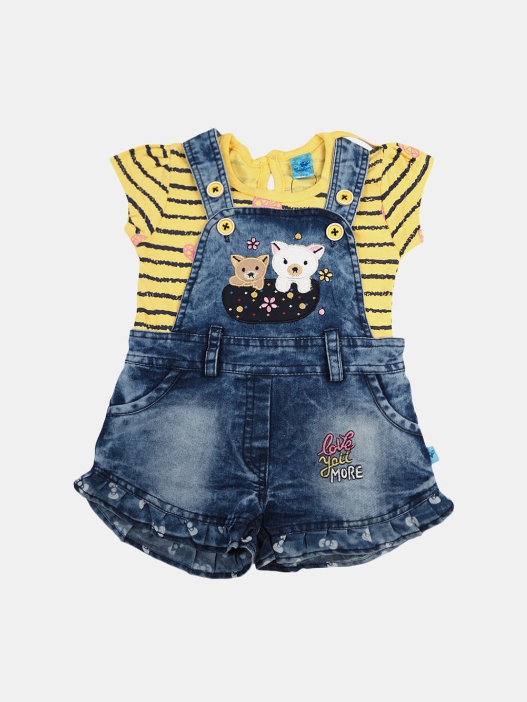 

V-Mart Unisex Kids Yellow & White Printed T-shirt with Shorts