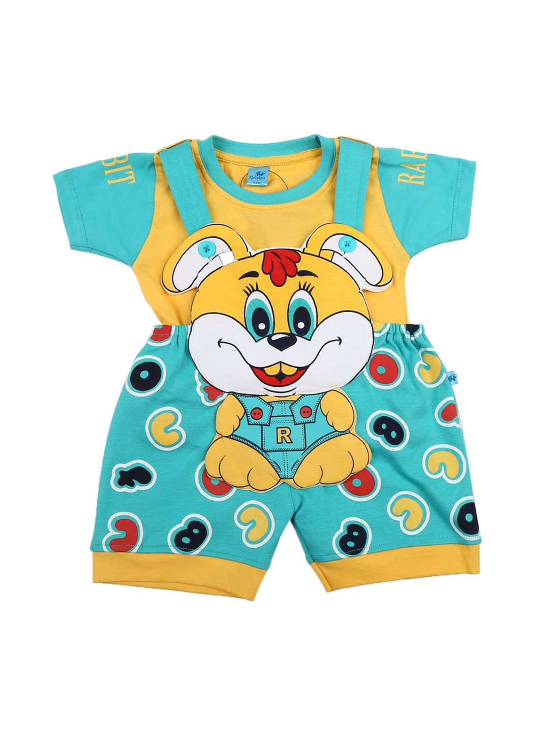 

V-Mart Unisex Kids Green & Yellow Printed T-shirt with Shorts
