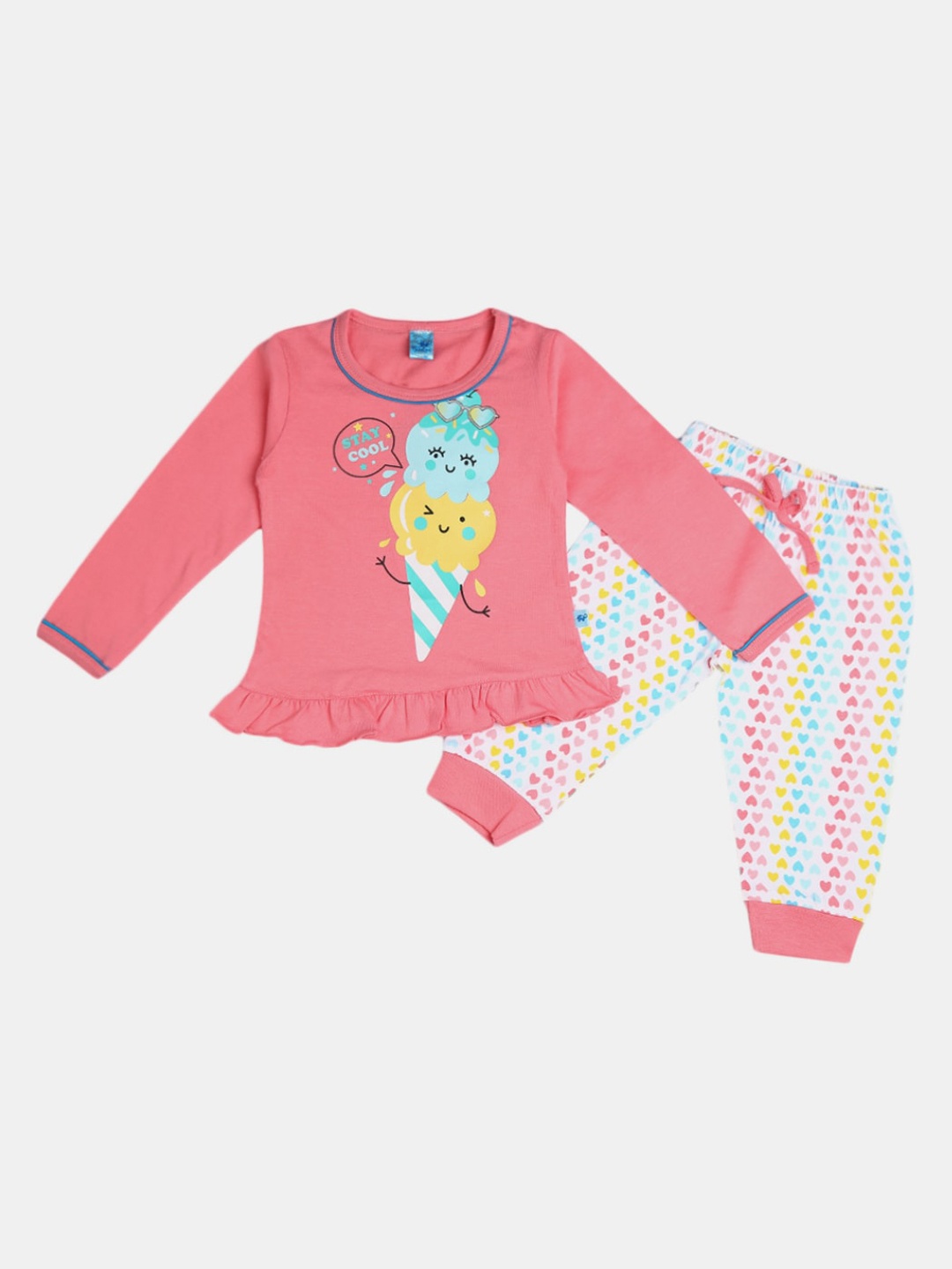 

V-Mart Kids Pink & Blue Printed Pure Cotton T-shirt with Shorts
