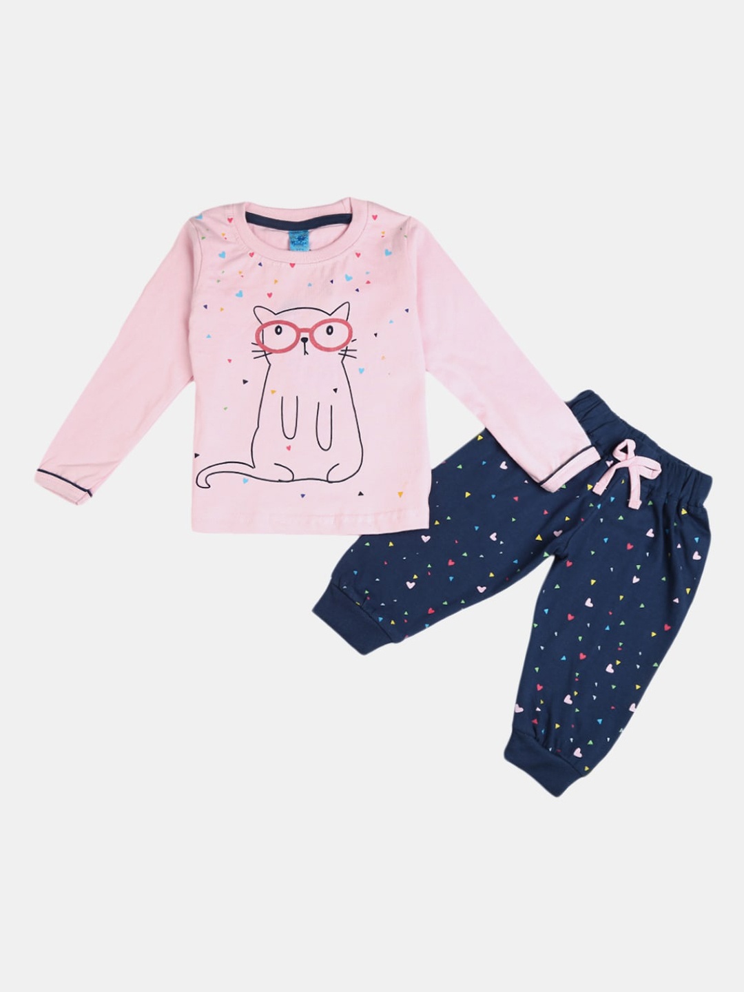 

V-Mart Girls Pink & Navy Blue Printed Clothing Set