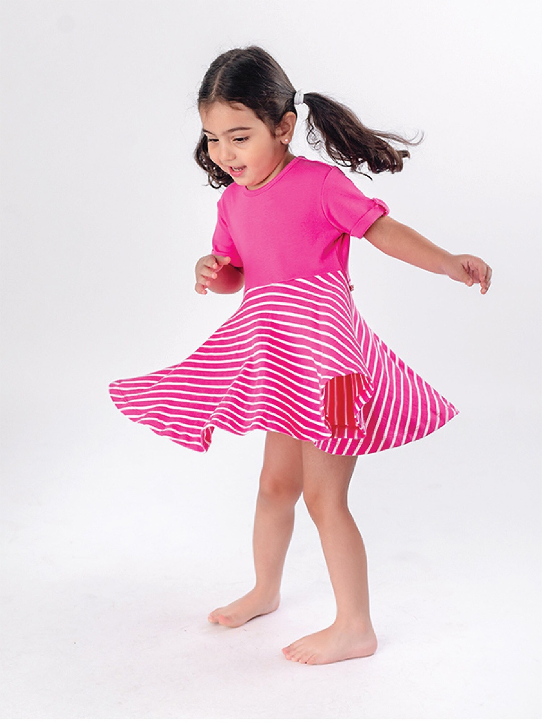 

GREENDIGO Girls Pink Striped Organic Cotton Dress