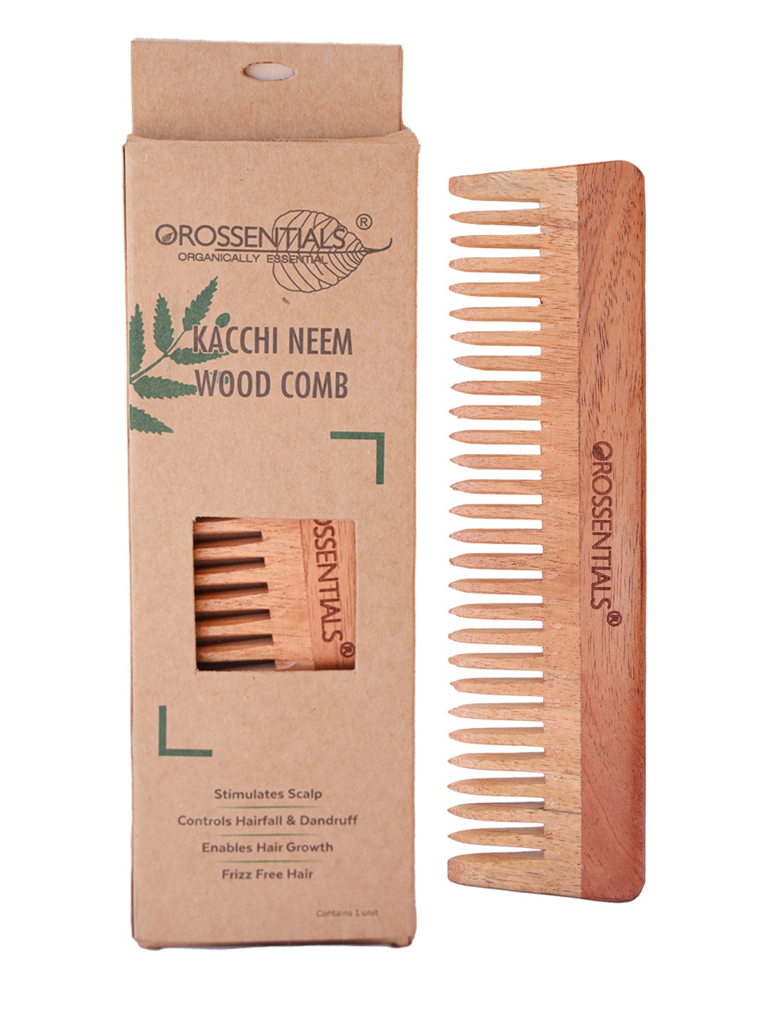 

OROSSENTIALS Adults Brown Neem Wooden Comb of Wide Teeth