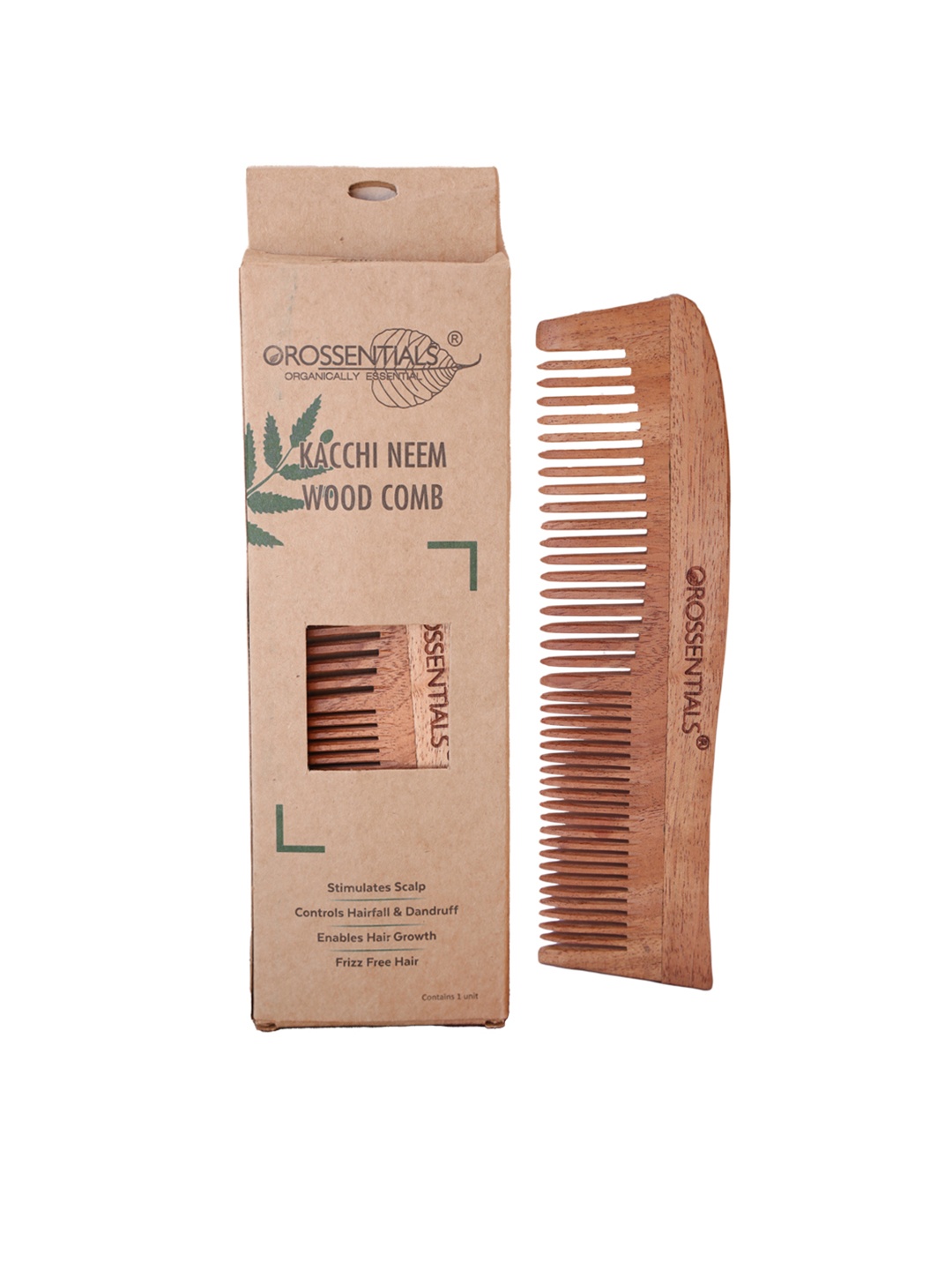 

OROSSENTIALS Neem Wooden Two-in-One Comb, Brown