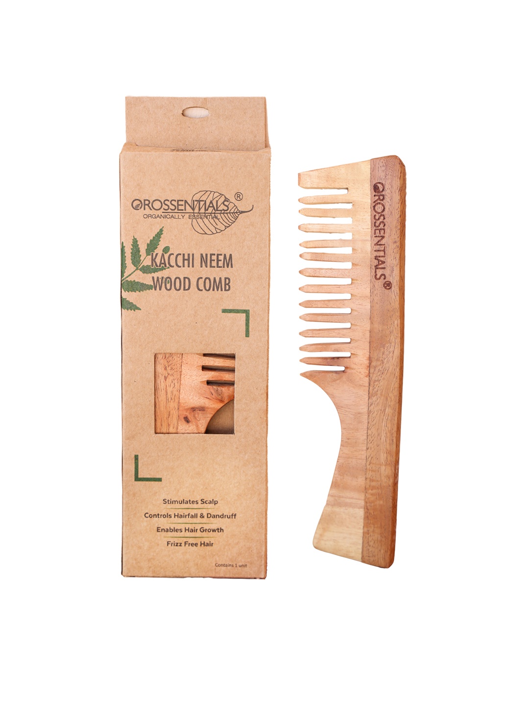 

OROSSENTIALS Neem Wooden Handle Comb, Brown