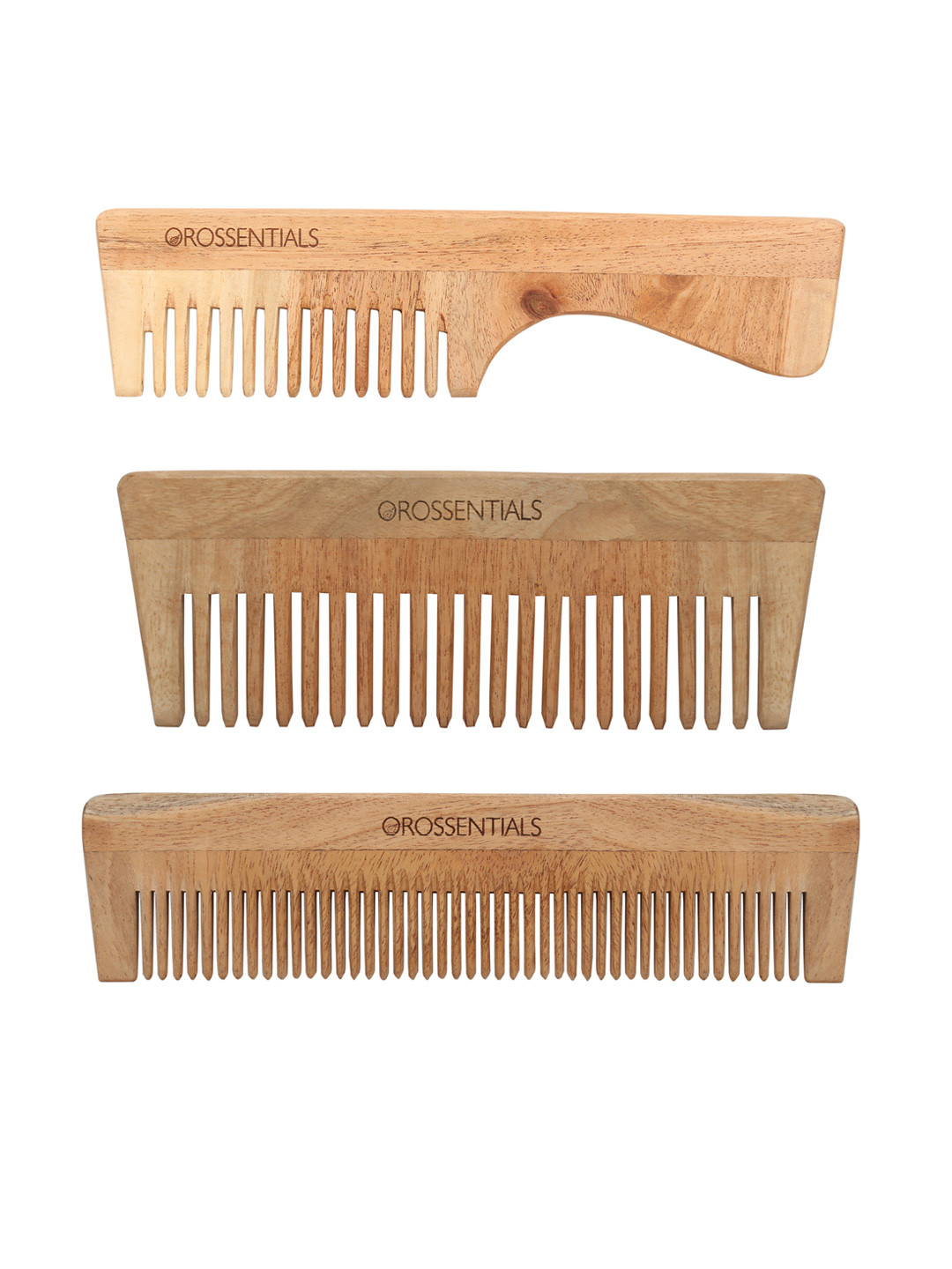 

OROSSENTIALS Set Of 3 Neem Wooden Comb, Brown