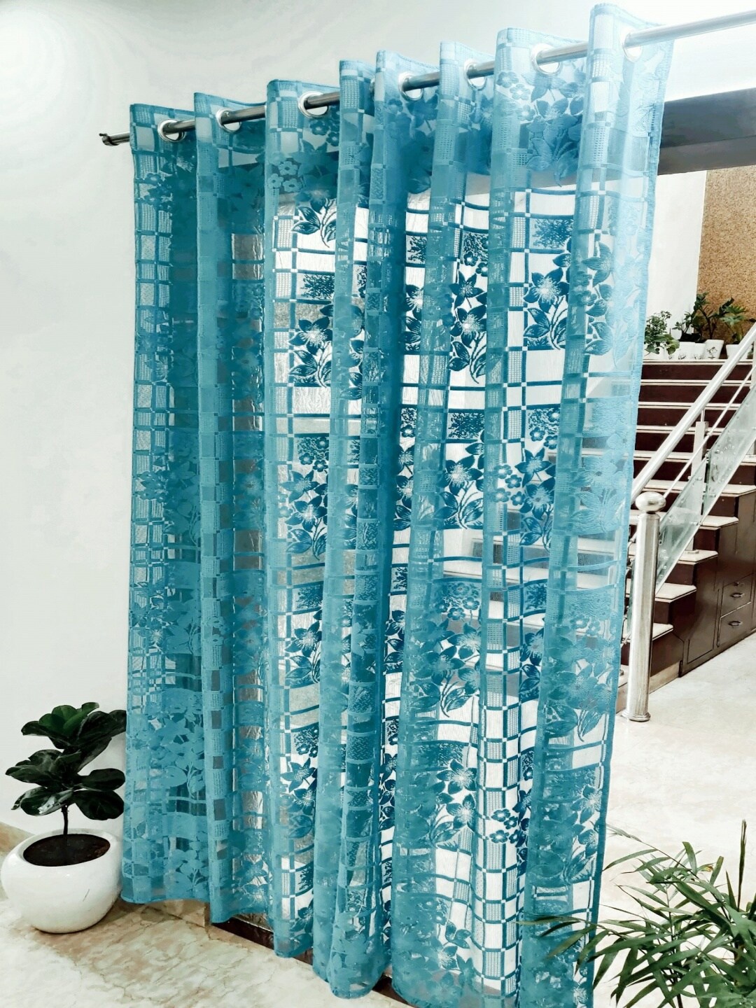 

Homefab India Turquoise Blue Set of 2 Sheer Long Door Curtain