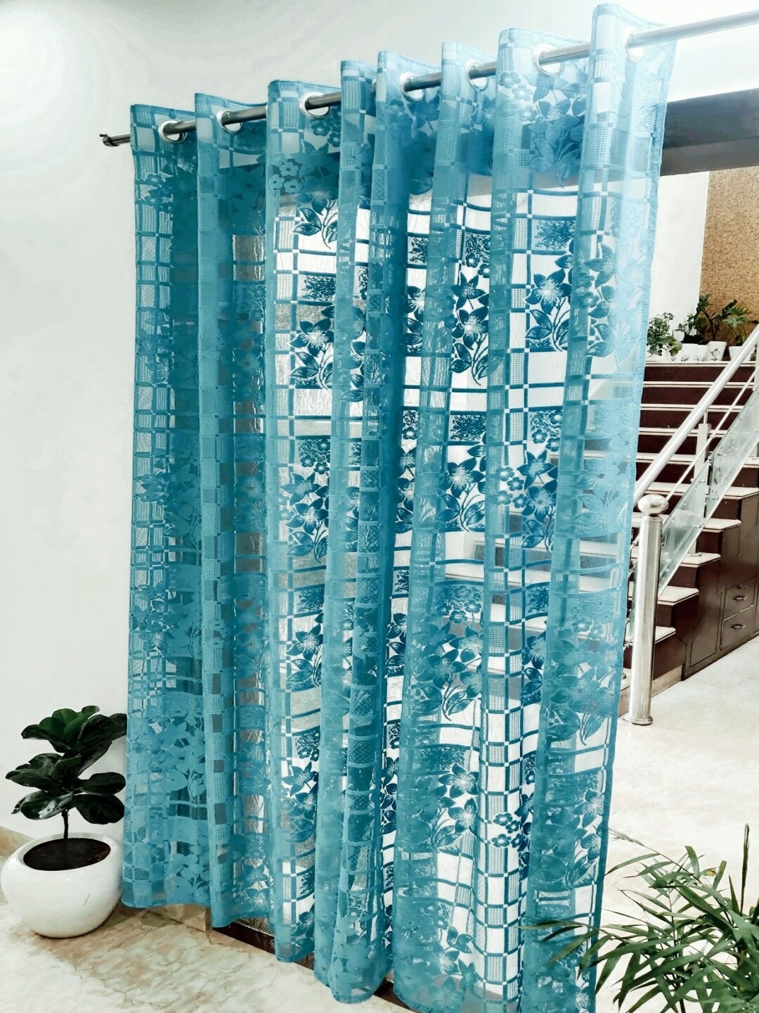 

Homefab India Turquoise Blue Set of 2 Sheer Door Curtain