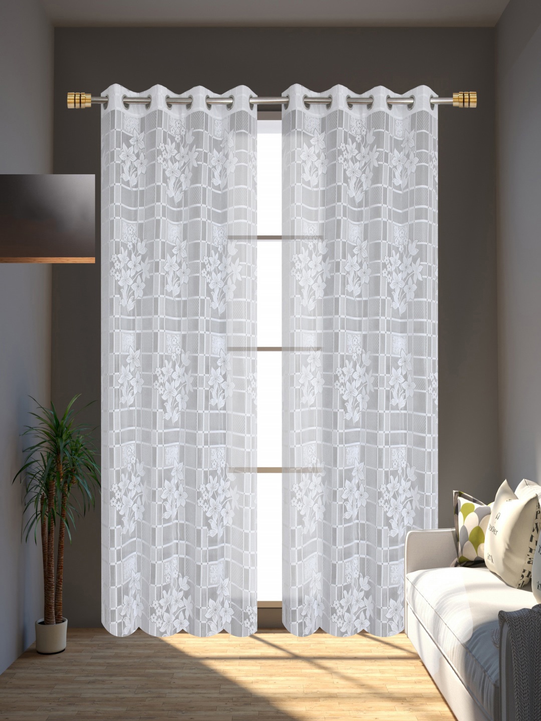 

Homefab India White Set of 2 Sheer Door Curtain