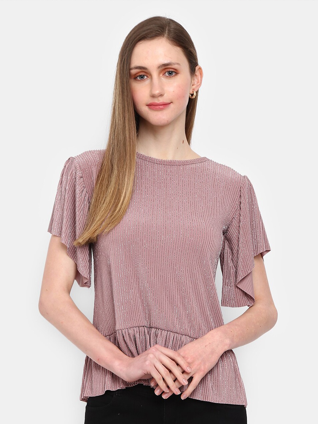 

V-Mart Mauve Whiskers and Chevron Printed Top