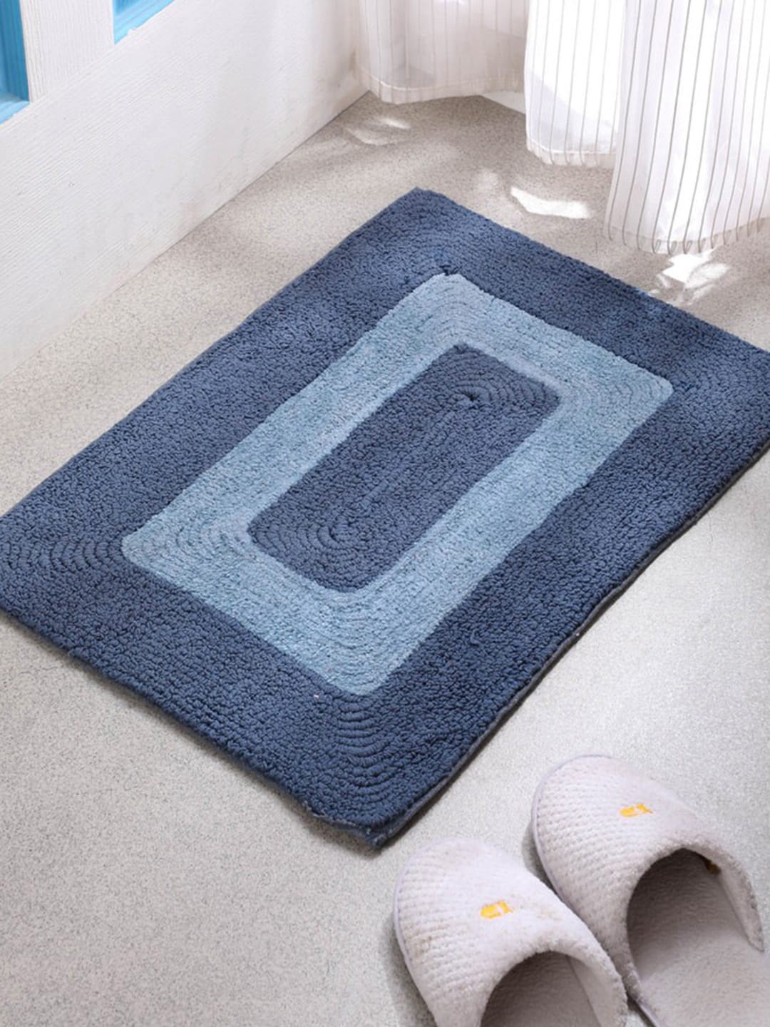 

Gallery99 Blue Solid Cotton Anti-Skid Doormats