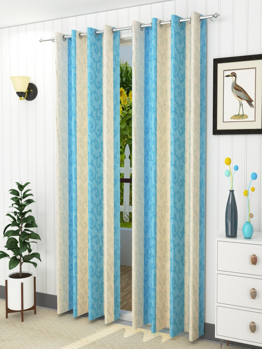 

Homefab India Blue & Beige Set of 2 Door Eyelet Curtain