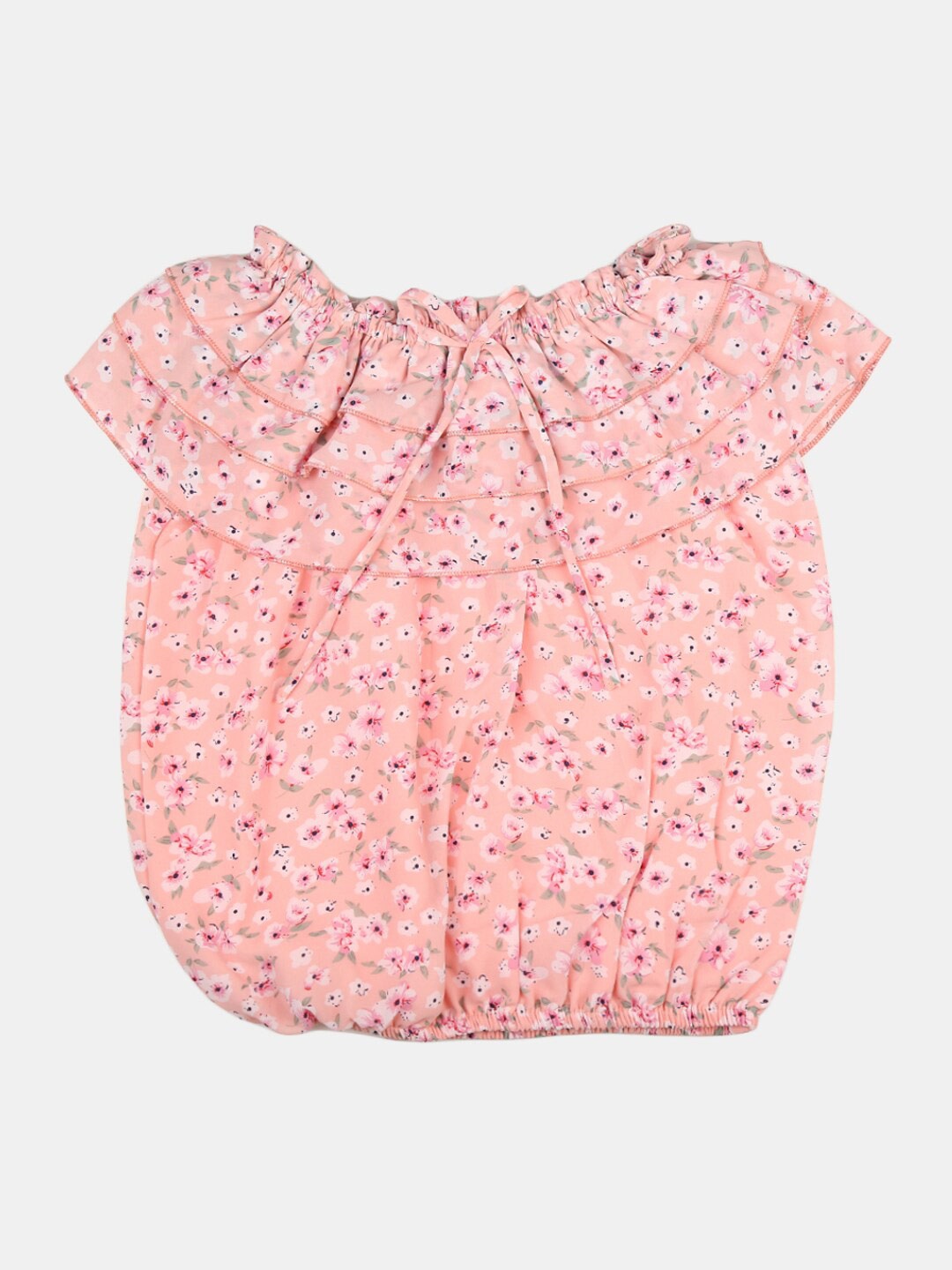 

V-Mart Peach-Coloured Floral Print Blouson Top