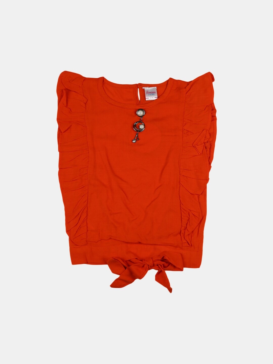 

V-Mart Girls Red Solid Viscose Rayon Round Neck Top, Orange