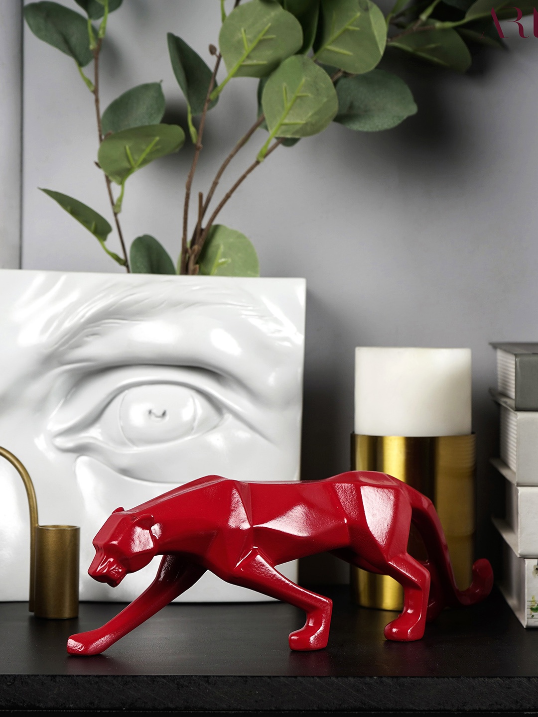 

THE ARTMENT Red-Toned Modern Art Geometric Panther Showpiece