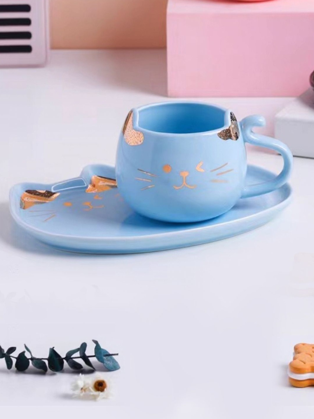 

Nestasia Blue Ceramic Cat Printed Mug & Plate