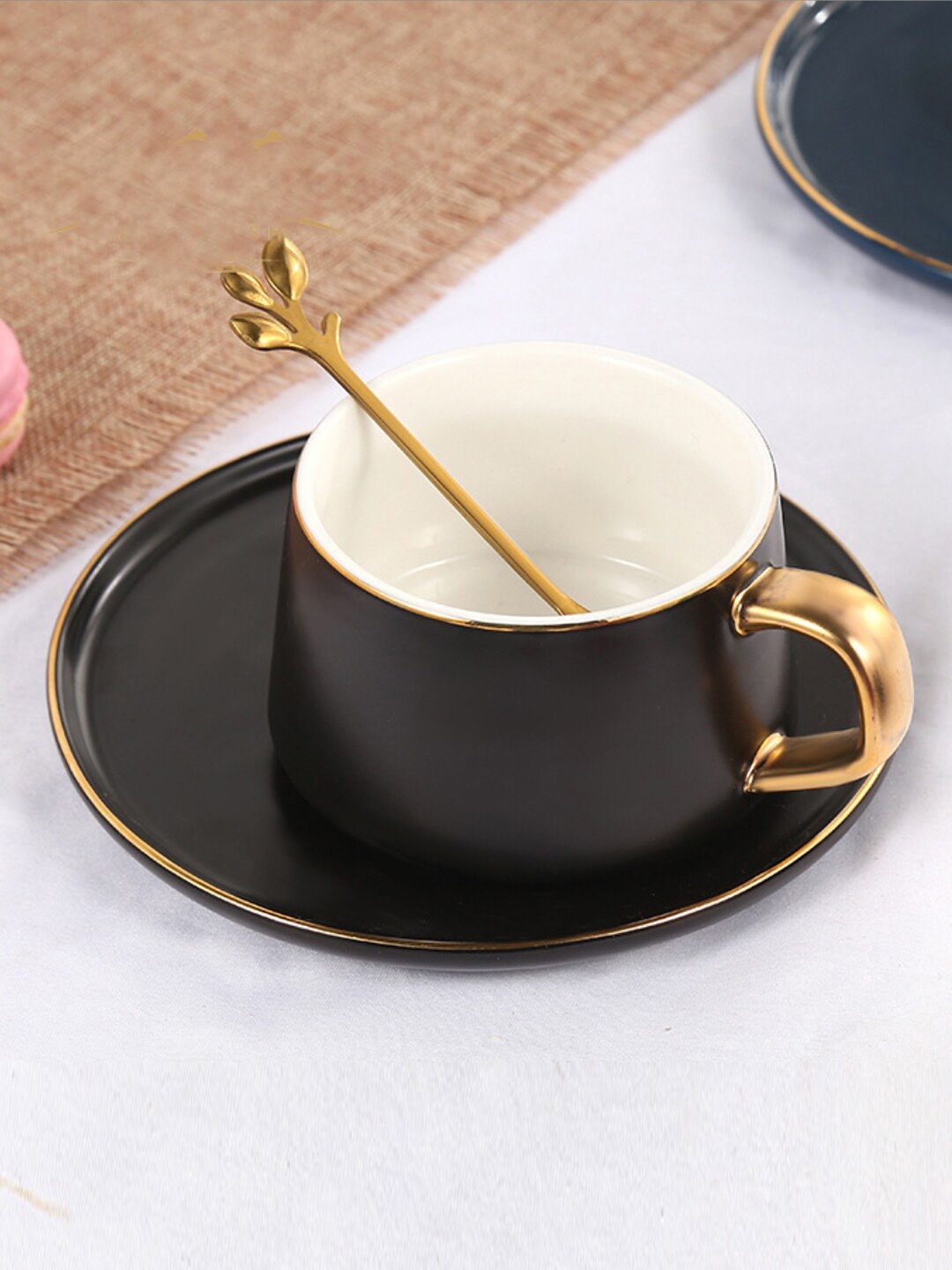 

Nestasia Black Cup & Saucer With Gold-Toned Spoon