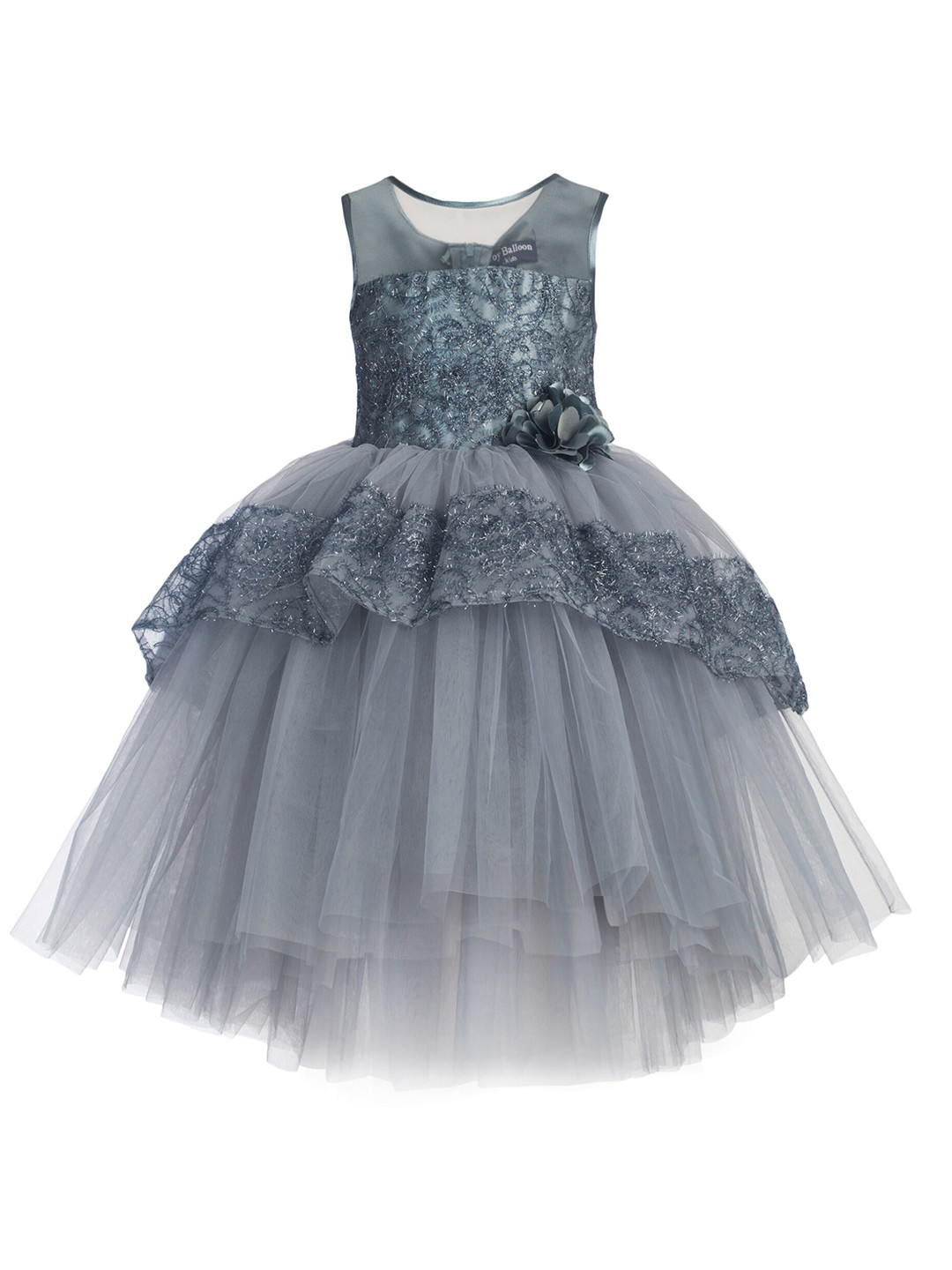 

Toy Balloon kids Grey Layered Net Dress