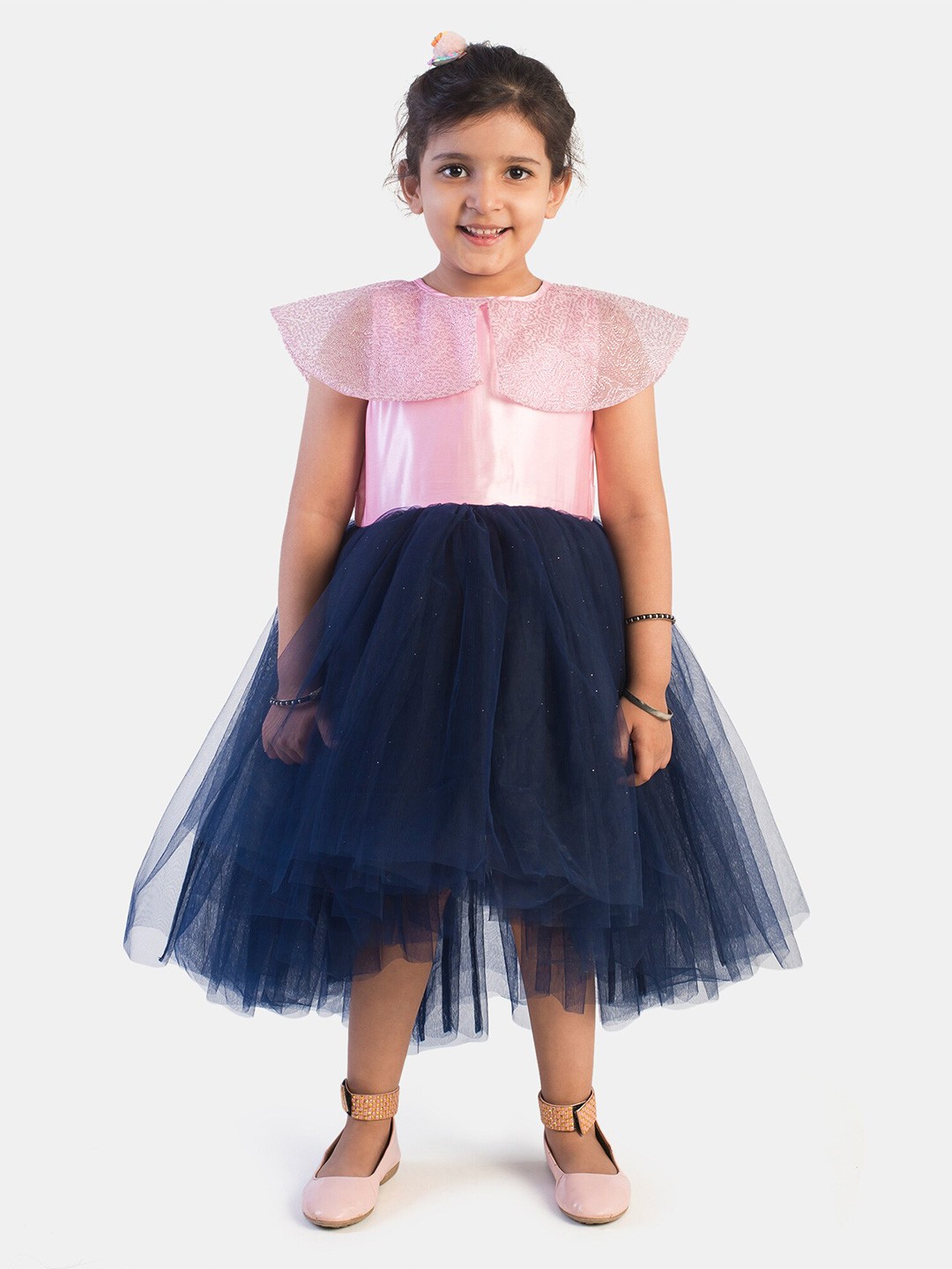 

Toy Balloon kids Navy Blue & Pink Layered Net Midi Dress