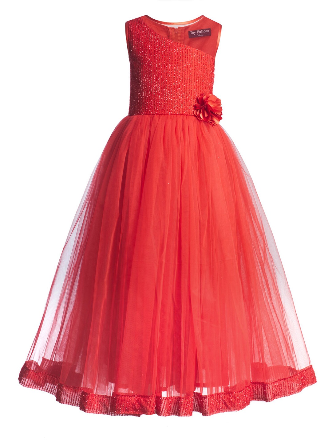 

Toy Balloon kids Red Layered Net Maxi Dress