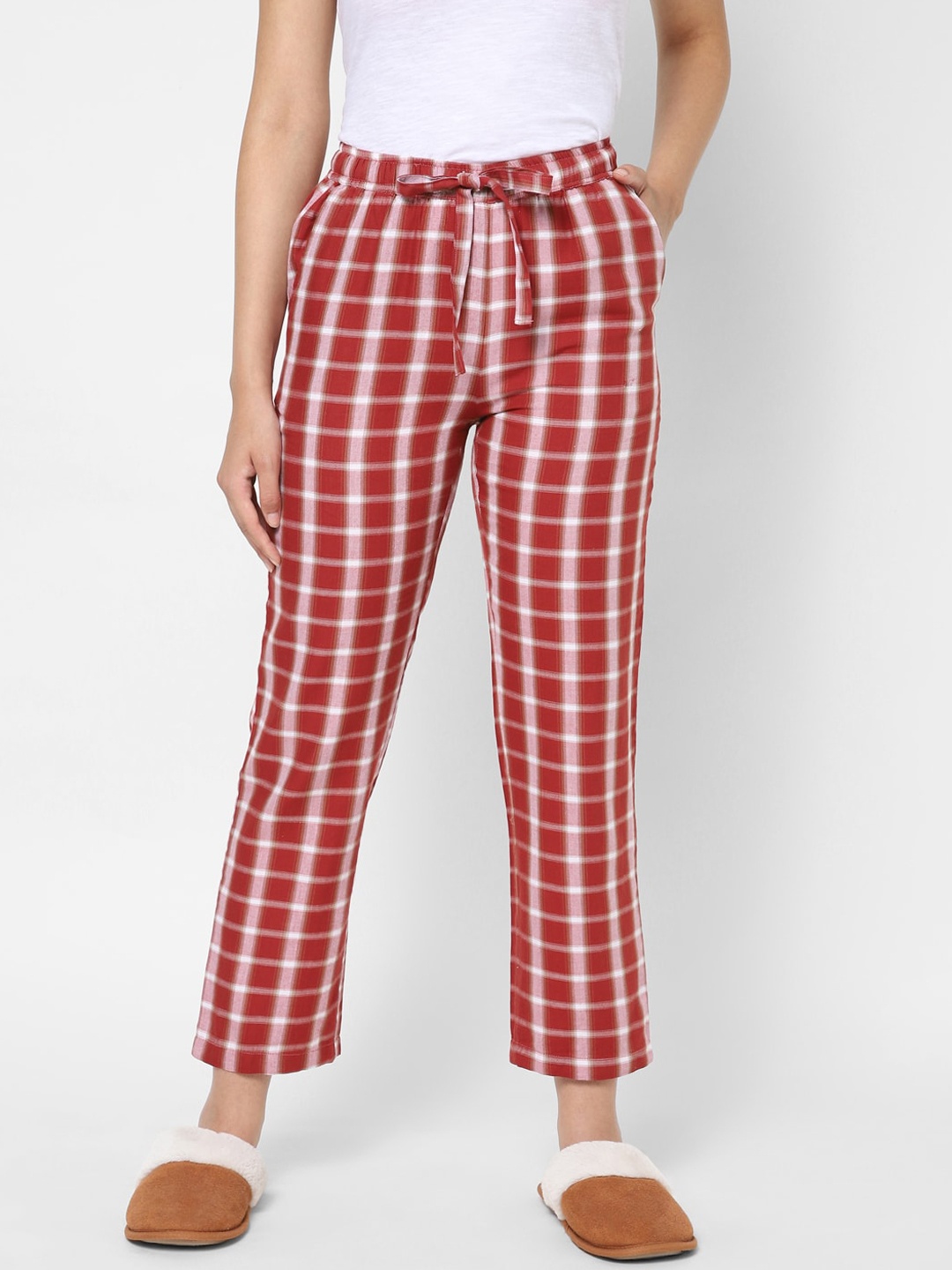 

VASTRADO Women Red Checked Cotton Lounge Pants