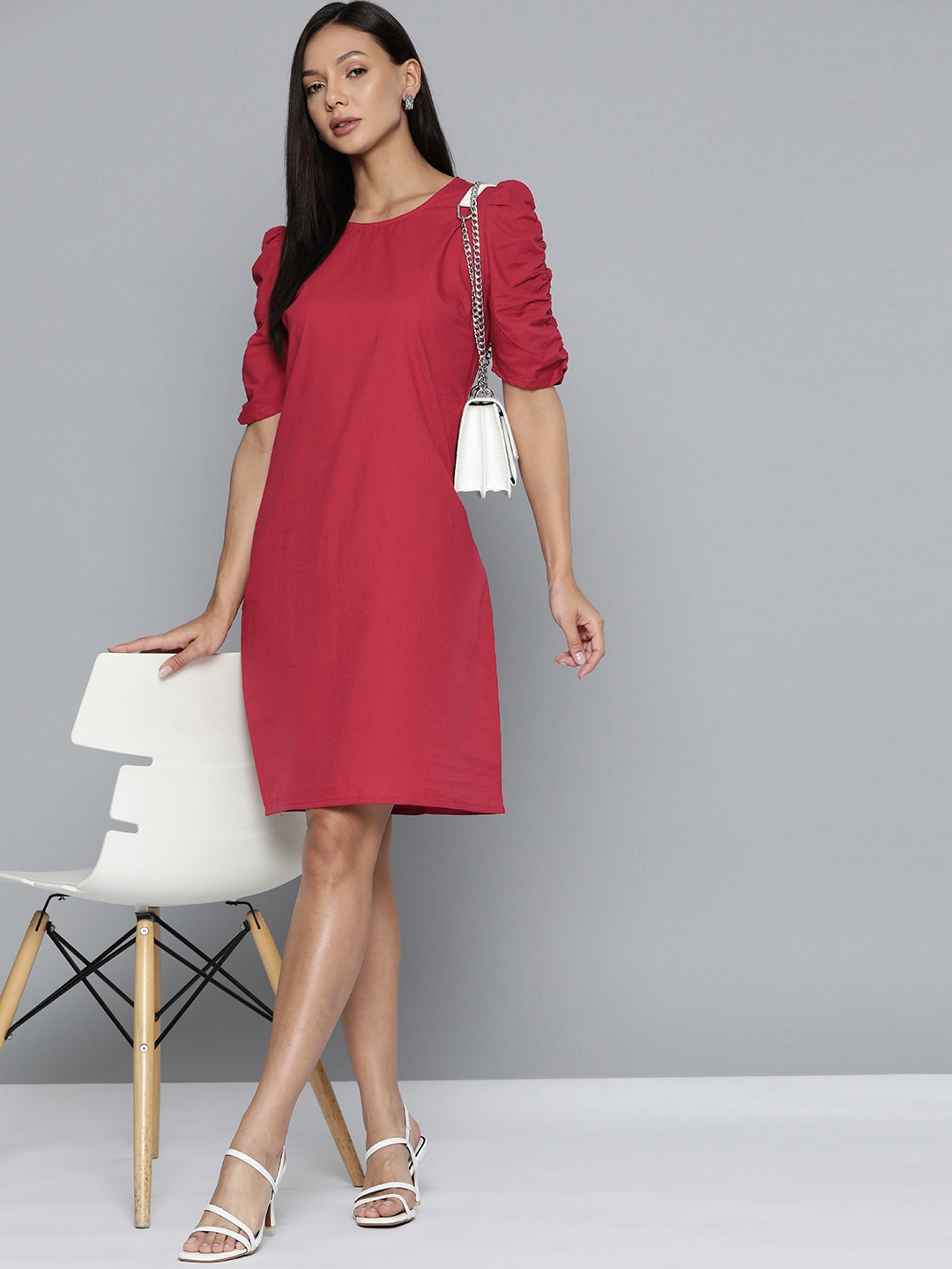 

Chemistry Pure Cotton Puff Sleeve Sheath Dress, Red