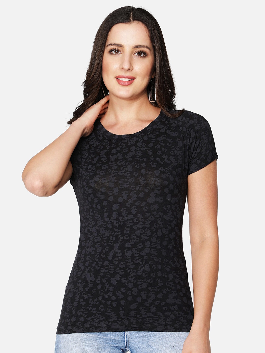 

Sonex Gold Women Black Animal Print Top