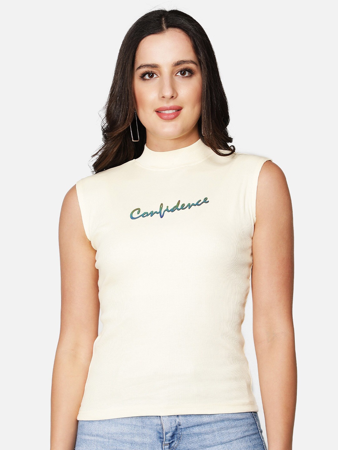 

Sonex Gold Women Off White Typography Printed Top