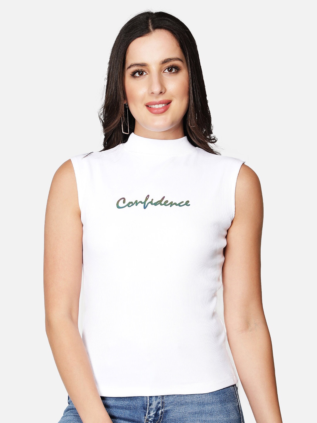 

Sonex Gold Women White Typography Print Top