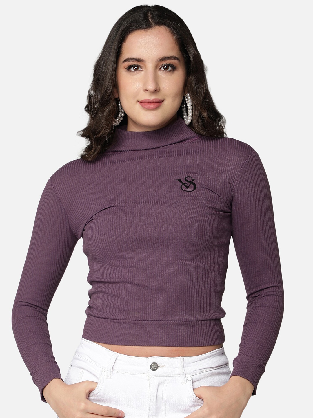 

Sonex Gold women Lavender Striped Crop Top
