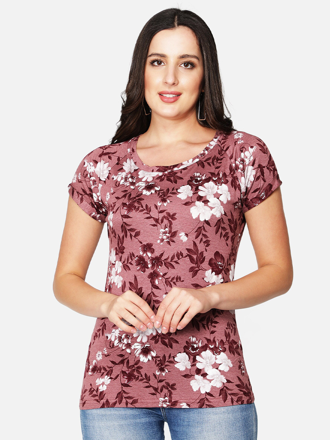 

Sonex Gold Women Maroon Floral Print Top