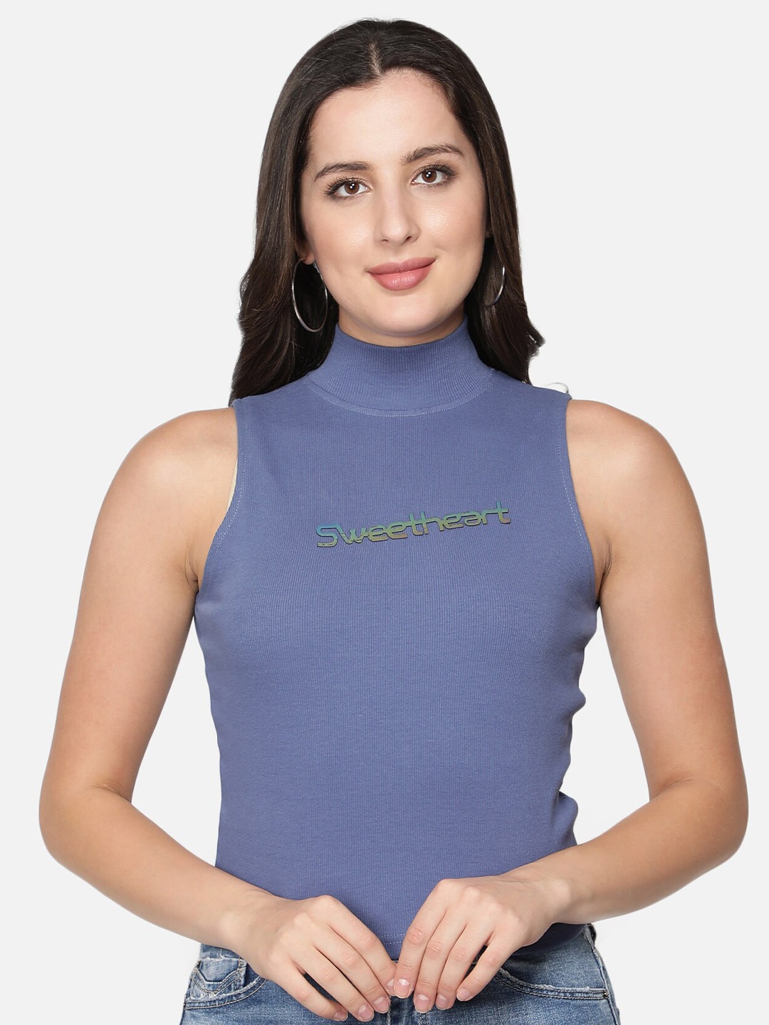 

Sonex Gold Women Blue Solid Fitted Knit Top