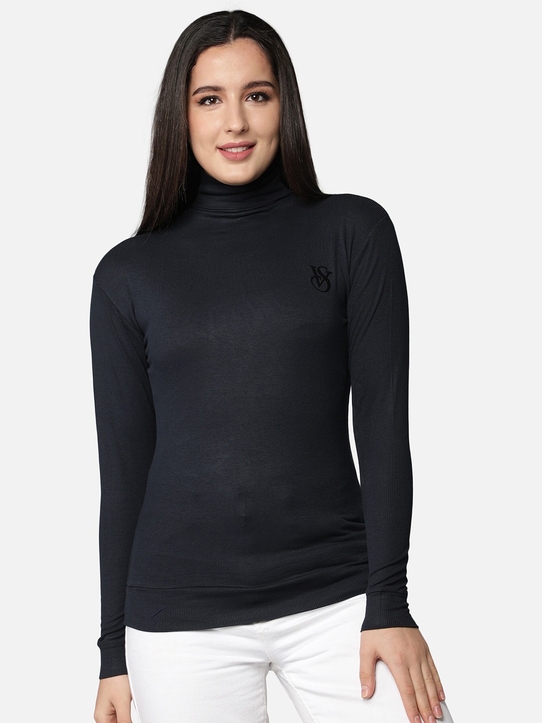 

Sonex Gold Black Solid High Neck fitted Top