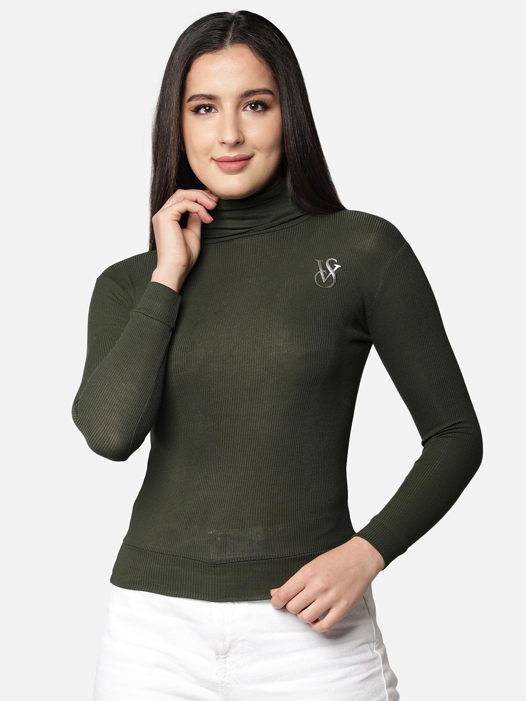 

Sonex Gold Olive Green Striped Full Sleeves Top