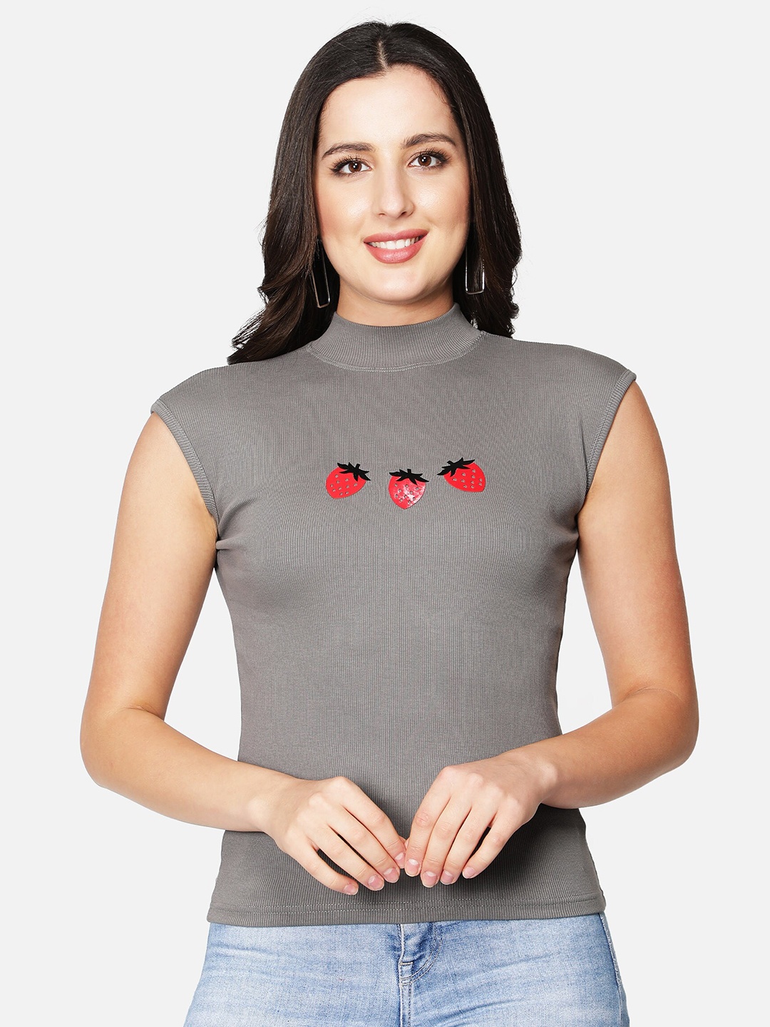 

Sonex Gold Grey & Red Print Top