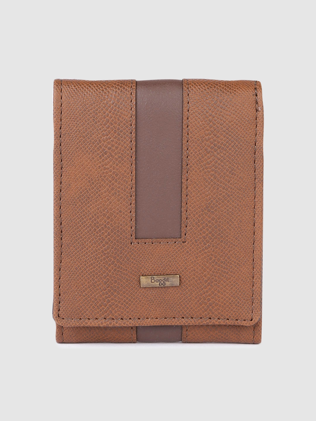 

Baggit Men Snake Skin Textured Three Fold Wallet, Brown
