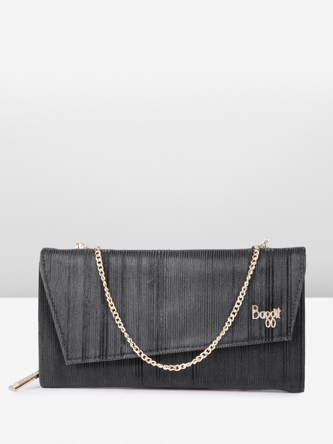 

Baggit Women Glittery Geometric Textured Envelope with Sling Strap, Black