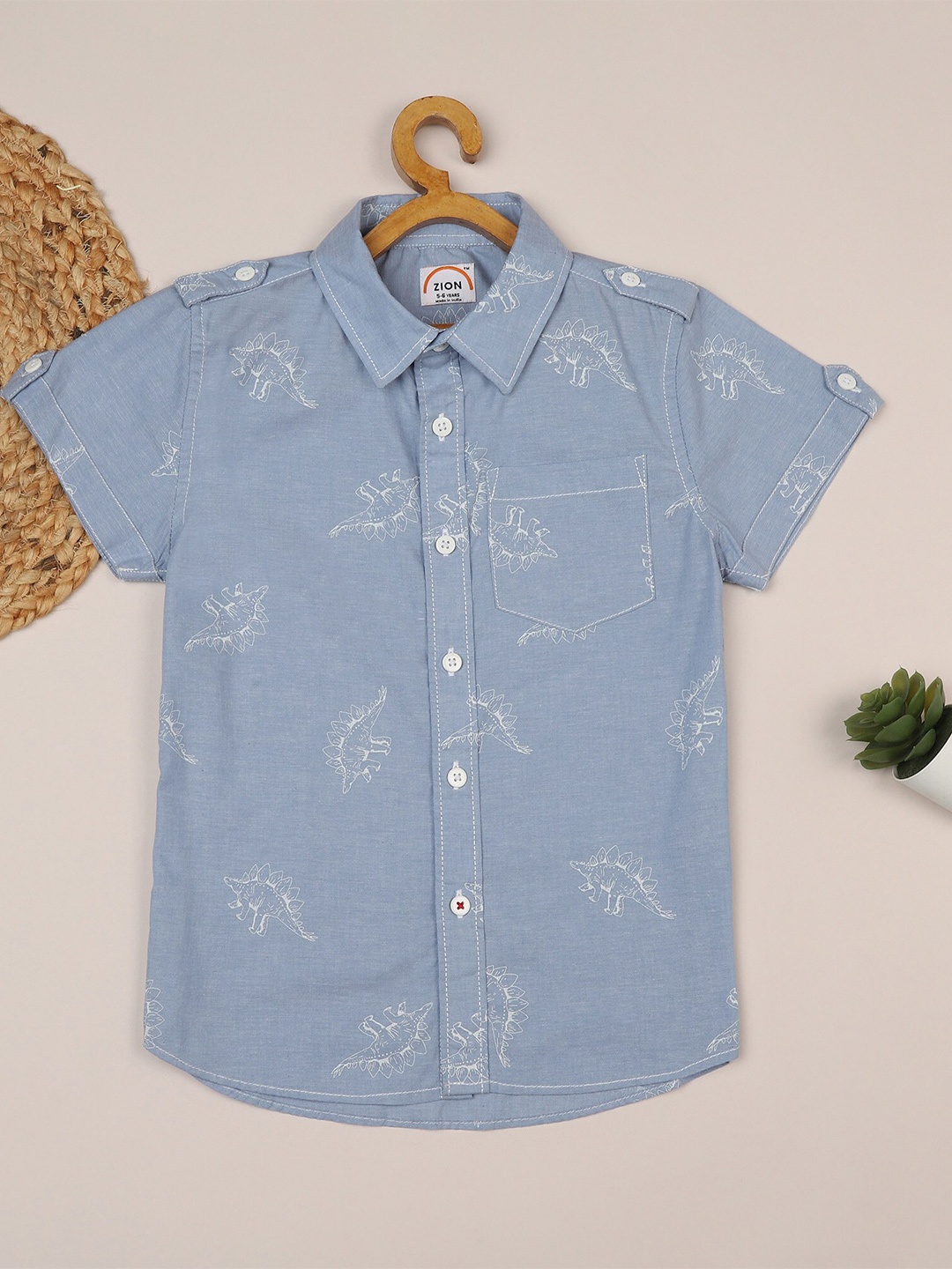 

ZION Boys Blue Contemporary Slim Fit Conversational Printed Casual Shirt
