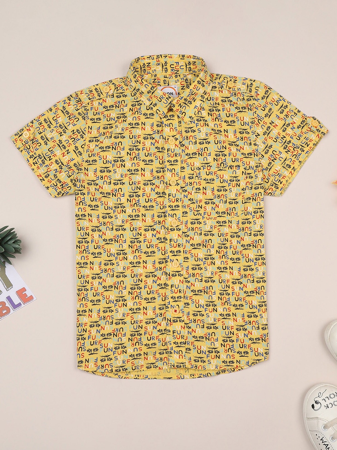 

ZION Boys Yellow Contemporary Slim Fit Printed Casual Shirt