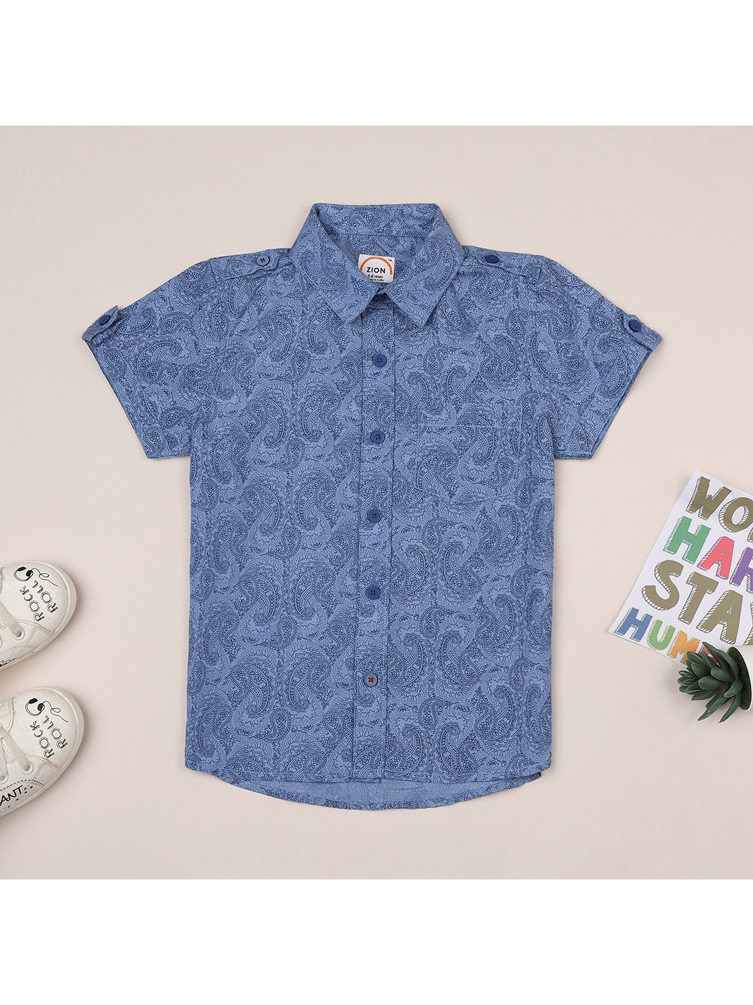 

ZION Boys Blue Contemporary Slim Fit Printed Casual Shirt