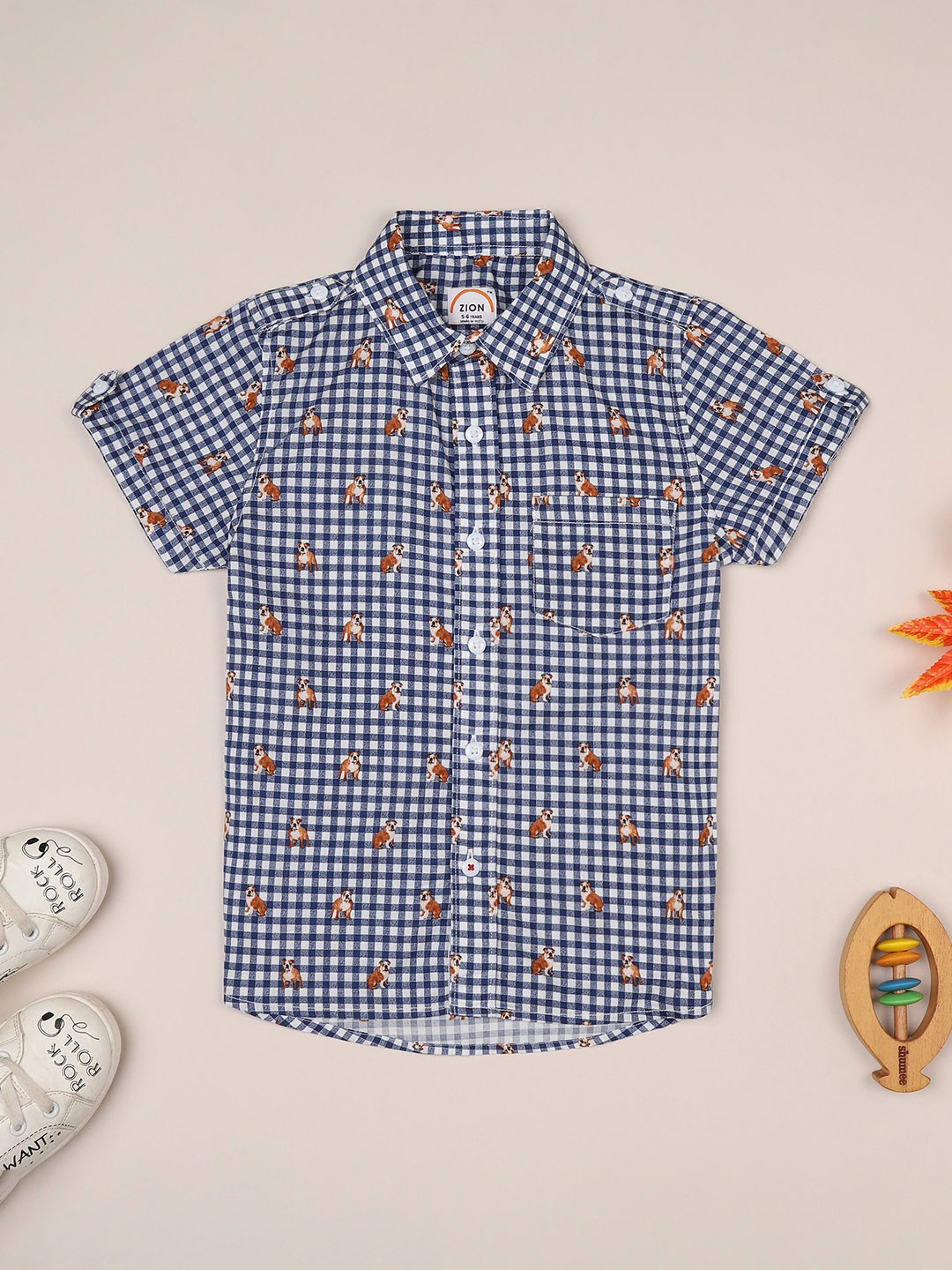 

ZION Boys Blue Contemporary Slim Fit Gingham Checks Checked Casual Shirt