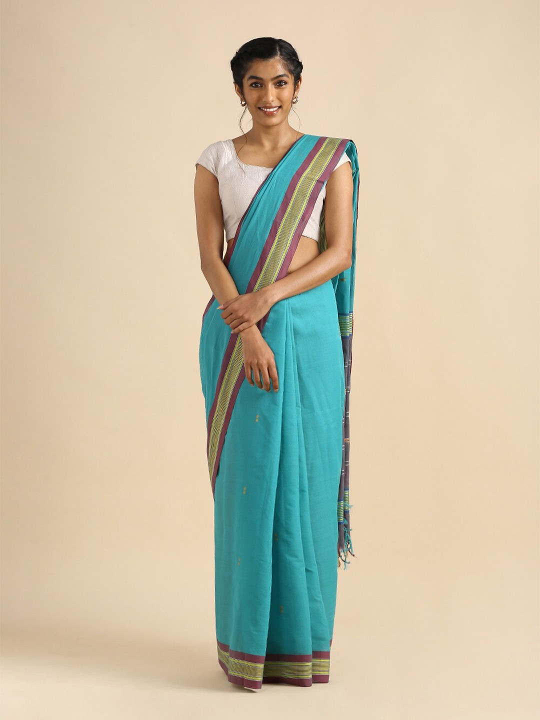 

Taneira Blue & Grey Pure Cotton Saree
