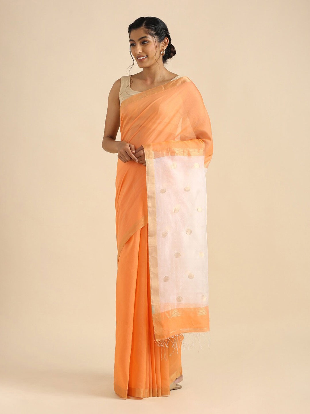 

Taneira Pink & White Zari Silk Cotton Saree