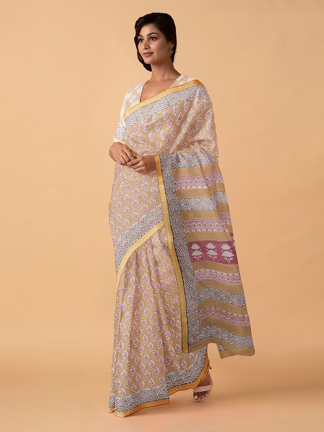 

Taneira Green & Pink Floral Pure Cotton Kota Saree