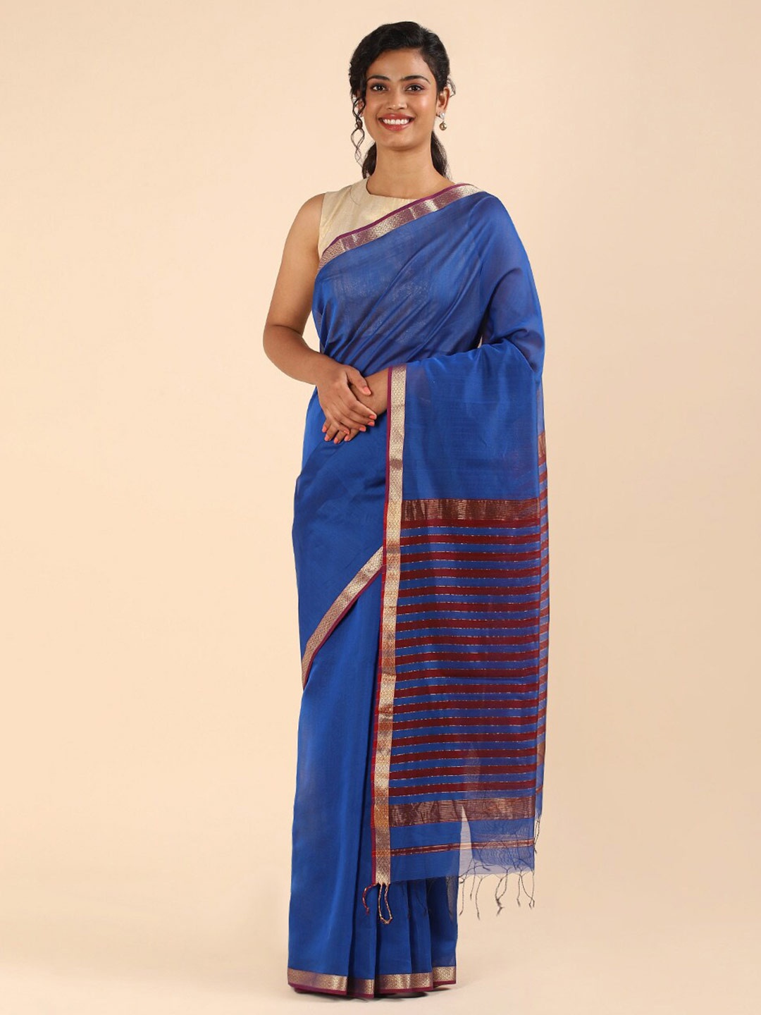 

Taneira Blue & Purple Zari Silk Cotton Maheshwari Saree