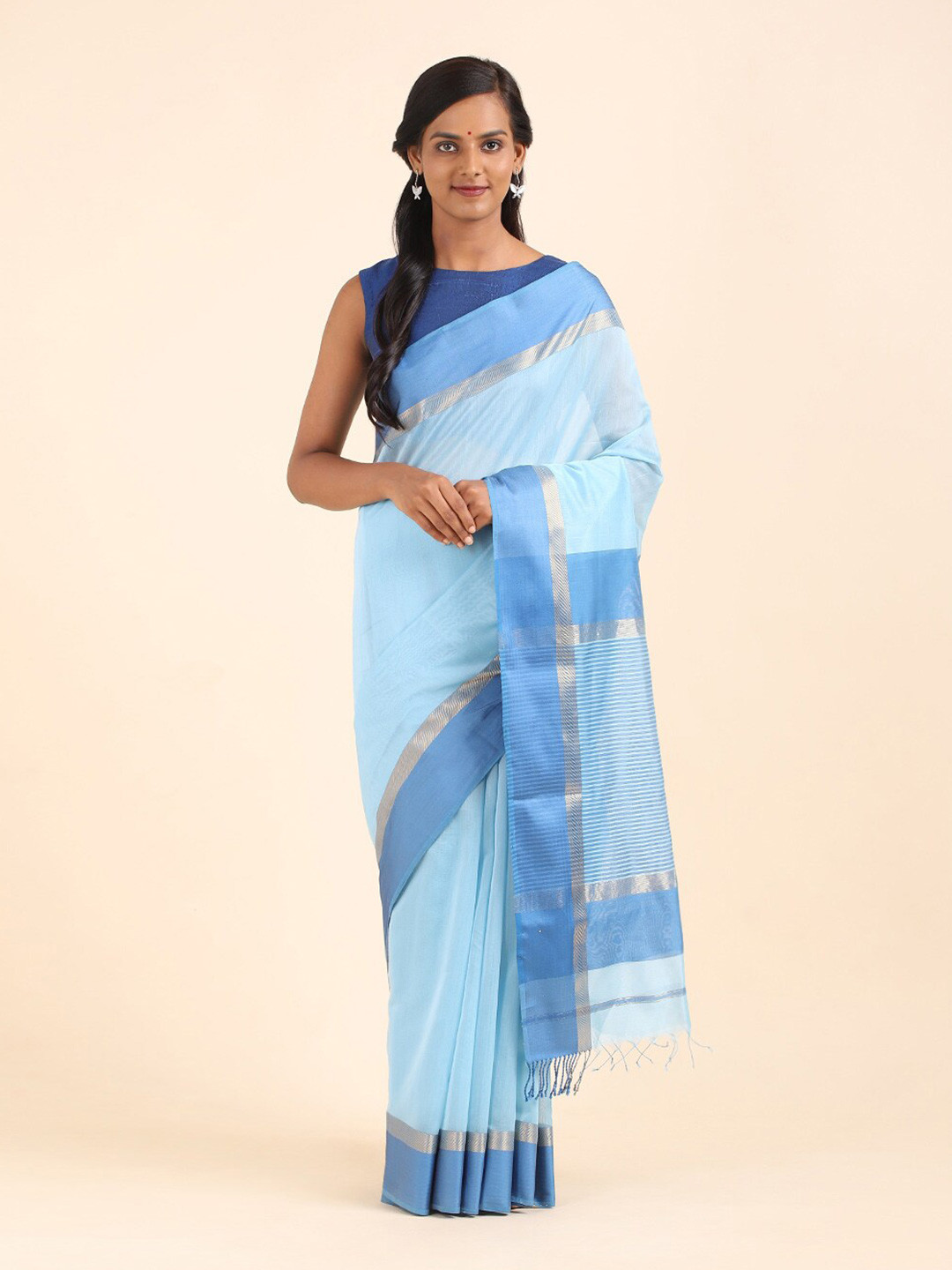 

Taneira Blue Zari Silk Cotton Maheshwari Saree