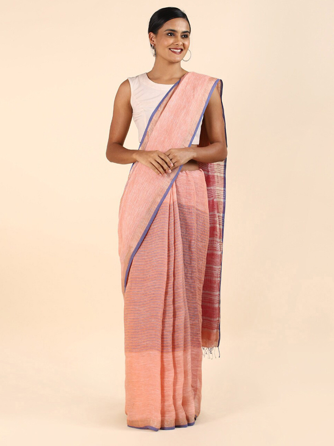 

Taneira Pink Pure Linen Saree